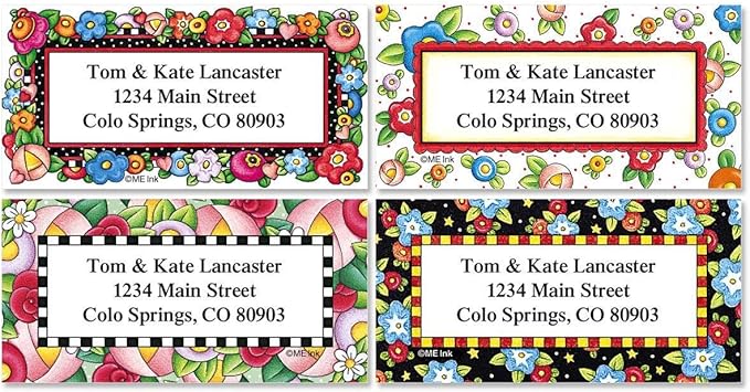 Colorful Images Mary’s Blossoms Floral Return Address Mailing Labels, Personalize with Name & Address, Set of 144 Self Adhesive, Easy Peel Flat Label Sheets, Large, 4 Designs
