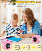 Digital Pomodoro Timer Cube 5/10/25/50min, Visual Productivity Flip Timer for Kids Classroom Desk, Custom Countdown, Silent and Sound Mode for ADHD Study Work Game Kitchen (Pink)