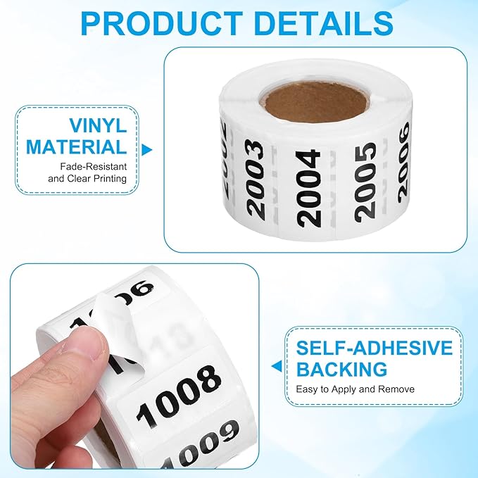 PATIKIL 0.8 x 1.6 Inch Inventory Number Sticker, 2 Roll 2001 to 3000 Consecutive Number Labels Self-Adhesive Labels Tag 1000 Stickers for Office Warehouse Numbering Classification, Black