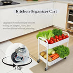 LIWNYRK 2 Tier Metal Rolling Cart with Wheels for Under Desk Storage & Pantry Storage, High Load-Bearing Kitchen Utility Cart for Small Space, Laundry Room Organization Side Table with 4 Hooks, White