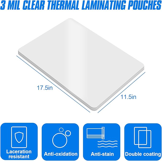 HERKKA 300 Pack Laminating Sheets, Hold 11 x 17 Inch Sheet, 3 Mil Clear Thermal Laminating Pouches 11.5 x 17.5 Inch Lamination Sheet Paper for Laminator, Round Corner