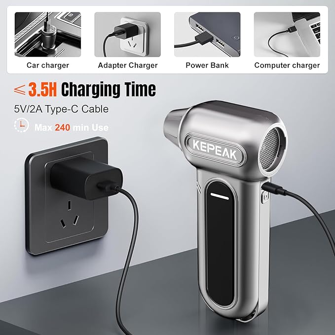 KEPEAK Electric Compressed Air Duster, 130000 RPM Cordless Rechargeable Air Duster for PC Clean, 4 Gear Portable Air Blower for Office, Car, Home, Outdoor-Replace Compressed Air Can