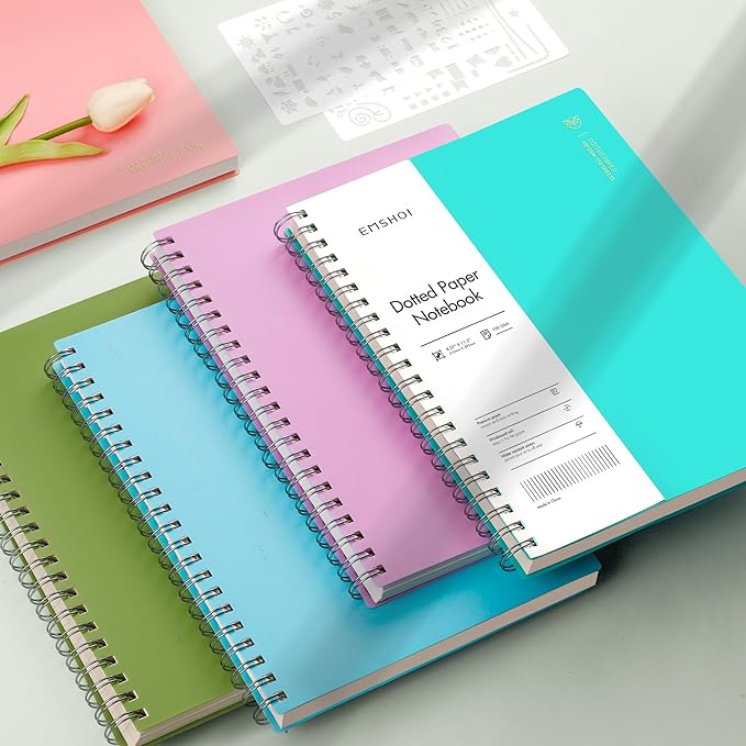 EMSHOI A4 Spiral Notebook Bullet Dotted journal, 11.2" X 8.27", 300 Pages/150 Sheets, 100gsm Dot Grid Paper, Waterproof Softcover, Twin-Wire Binding, for School Work Writing Note Taking-Green