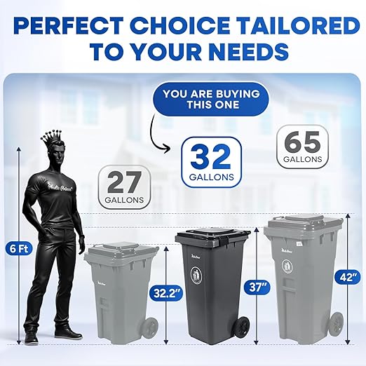 32 Gallon Trash Can with Wheels Outdoor Garbage Can with Lid and Wheels Locking Trash Can Commercial Heavy-Duty Trash Bin Rolling, Plastic Gray