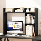 Tangkula Desktop Bookshelf, Countertop Storage Hutch with Shelves for Computer Desk, Desk 3-Tier Display Rack, Multipurpose Wood Desktop Hutch Storage Organizer for Dorm Office (Black,5 Shelves)