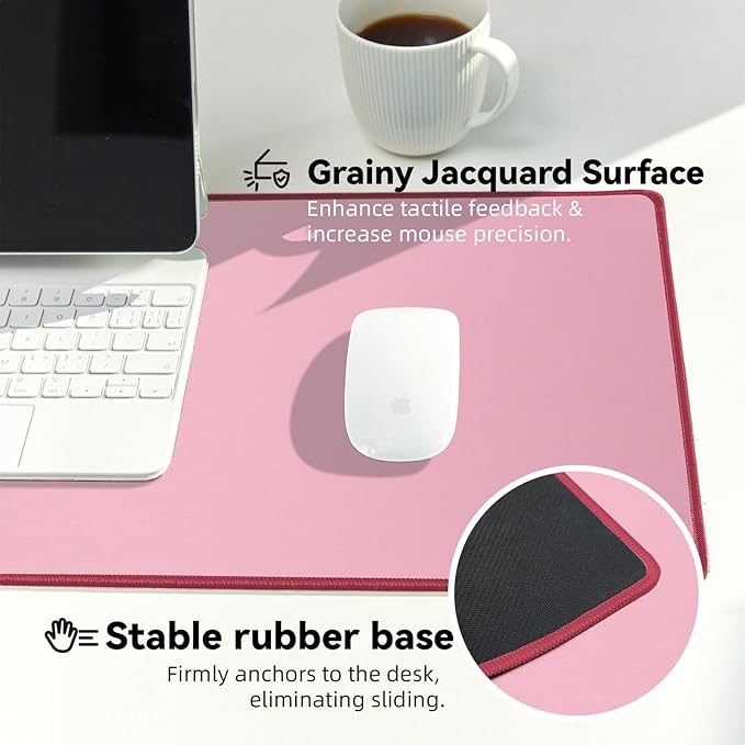 Reniteco Waterproof Large Gaming Mouse Pad with Durable Stitched Edges, Non-Slip Rubber Base, Grainy Jacquard Mouse Mat Desk Pad for Home Office Gaming, 27.6"x11.8"x0.12", Pink