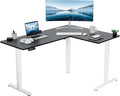 VIVO Electric Corner 63 x 47 inch L-Shaped Standing Desk, Memory Height Adjustment, Black Top White Frame, DESK-E3CTWB-47