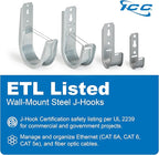 ICC 3/4-Inch Wall Mount J-Hook – 25-Pack, Cable Support Hooks Without Retainer Clips, Galvanized Steel with Zinc Finish – for Structured Cabling and Cable Management
