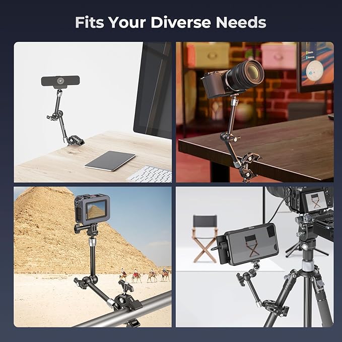 SMALLRIG Magic Arm Clamp Kit, Camera Mount Articulating Friction Arm w Super Clamp, w 1/4"-20 Screw and Thread Hole, for Camera, Light, Monitor, Webcam or Action Camera 1.5kg, for Table, Tube