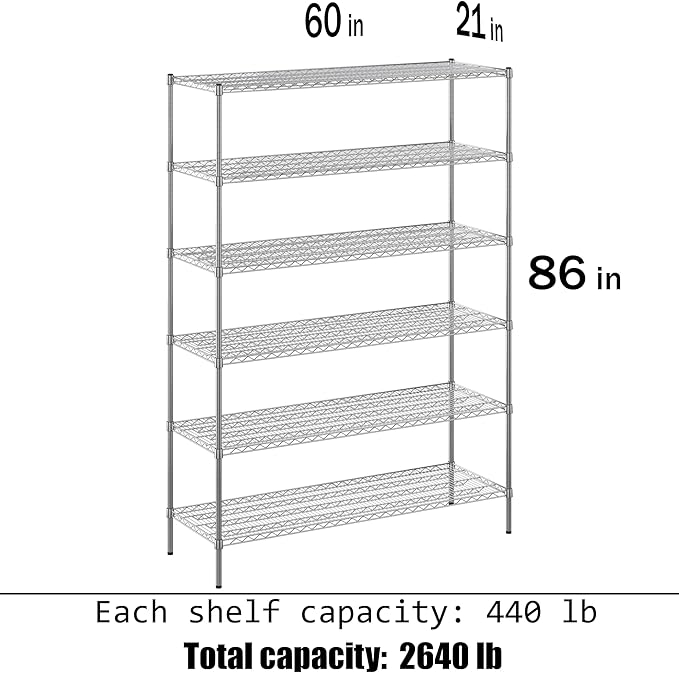 Regal Altair 21" Deep x 60" Wide x 86" Height Wire Shelving Kit | 6-Tier | NSF Commercial Storage Rack Unit