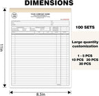 Custom Invoice Book with Logo 100 Set Personalized Receipt Books Customized Invoices for Small Business 2 - Parts Carbonless Duplicate Invoice Forms NCR Books