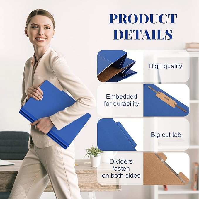 Skyygemm 12 Pcs Classification Folders Letter Size, 1 Divider Pressboard File Folder with Fasteners, Expanding File Organizer Bulk for School Teachers, Office Employee, Coworker, Staff (Dark Blue)