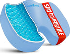 Office Chair Seat Cushion, Cooling Gel Enhanced Memory Foam Cushion for Long Sitting - Back, Sciatica, Coccyx, Tailbone Pain Relief Pillow - for Office, Gaming, Car, Wheelchair - Light Blue, Large