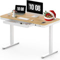 SANODESK Standing Desk with Drawer, Electric Height Adjustable Home Office Desk with Storage & USB Ports, 48 inch Maple Wood Tabletop/White Frame