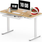 SANODESK Standing Desk with Drawer, Electric Height Adjustable Home Office Desk with Storage & USB Ports, 48 inch Maple Wood Tabletop/White Frame