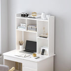 OSCHF Wooden Desktop Hutch Bookshelf - Free Standing Desk Storage Shelf with Top Edge for Computer Desk, Desktop Bookcase for Dorm, Home or Office, Countertop Organizer, White, 37.4"