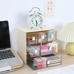 OSteed Desktop Drawers, Desk Organizer with 6 Drawers & Bunny Handles, Stackable Craft Storage Box for Home Collection, Cosmetics, Office Supplies (3 Tiers, Cream & Clear)
