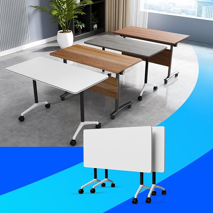 Conference Table Flip Top Mobile Conference Room Tables,Folding Conference Table with Wheels,Large Meeting Training Seminar Table Saving Space for Office Classroom(2A,55.1'')