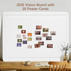 Large Vision Board 48x36, Thicken Felt Pin Board for Home Office Studio and Creative Planning with 20 Pushpins and 20 Postcards, White