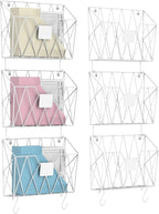 CADUKE 6 Pack Hanging Wall File Organizer Mesh Folder Holder Mail Magazine Organizer Wall Mounted with Hooks & Label Panels for Office Home, White