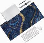 CANFLASHION Gaming Mouse Pad,Large Mouse Pads for Desk,Non-Slip Rubber Base Extended Mousepad,XXL Keyboard Mouse Mat,Computer Keyboard Desk Pad with Stitched Edges,35.4x15.8inch,Blue Golden Marble