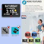 Véfaîî 11.5 Inch Extra Large Digital Clock with 19 Alarms, Auto DST & Dimming for Wall and Table, Calendar for Dementia Seniors, Custom Reminders &Task Alert -Perfect Organizer for Home &School