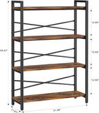 4 Tier Bookshelf 31.49" Width, Book Organizers and Storage, Wood and Metal Tall Bookcase, Rustic Book Shelf Organization and Storage for Home Living Room Bedroom Office Storage(Rustic Brown)