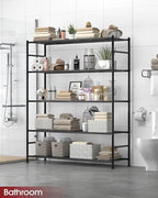 Sakugi Storage Shelves - 5 Tier Shelf Organizer, Heavy Duty Garage Shelving Unit with Leveling Feet, Stable Metal Shelves Organizer for Pantry, Kitchen and Closet, 47.3" W x 12.6" D x 60.8" H, Black