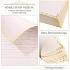 Sabary 200 Sheets Lined Stationary Writing Paper 8.5 x 11 Inch Fancy Vintage Stationery Letters Paper Lined Antique Retro Sheets for Letters Invitations Resume(Gold)