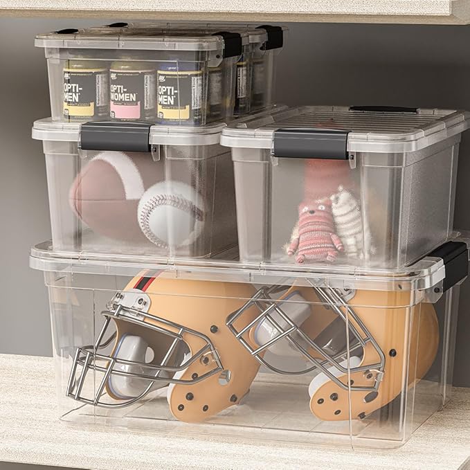 Superio Storage Bins with Lids- 4 Pack, 1.85 Qt Clear Boxes for Organizing, Stackable Plastic Containers- BPA Free, Non-Toxic, Odor Free, Organizer for Home, Office, Dorm