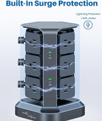 KOOSLA [65W] PD Power Strip Tower Surge Protector, USB C Desktop Charging Station with 12 Widely Spaced AC Outlets / 2 USB-C / 3 USB-A Ports, 6.5ft Heavy-Duty Extension Cord for Home Office Dorm