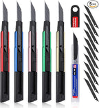WORKPRO Premium Utility Knife Retractable Snap-off Blade, Heavy Duty Aluminum Box Cutter Set, Razor Knife Exacto Craft Knives, with 10 Extra 9mm Blades, Pack of 5
