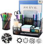 BCCICE Desk Organizers Caddy and Accessories with 7 Compartments + Pen Holder / 72 Clips Set, Drawer, Black Mesh Office Supplies Desktop Organizer for Home, Office Ect