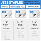 meite JT21 Staples, 1/4 Inch Galvanized Fine Wire Staples for Staple Gun - 7/16" Crown JT21 Staple Refill, Ideal for Upholstery, Crafts, Furniture (10 Packs)