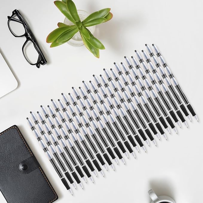 Aozora Retractable Pens Ballpoint Super Smooth Writing Pens Bulk 100 pack Medium Point 1.0mm No Bleed Click Pens with Soft Grip Black Ink