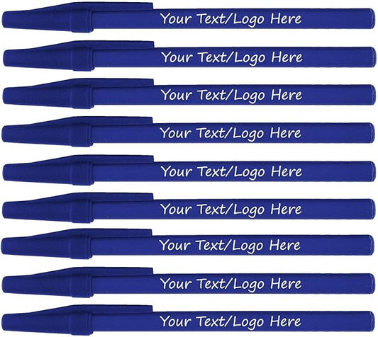 Personalized Stick Pens With your Custom Logo or Text-500 Pack Bulk-for Businesses, Parties, and Events, Custom Printed Slim Ballpoint Pens Colored with Cap, Blue, Black Ink
