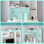 OSCHF Wooden Desktop Hutch Bookshelf - Free Standing Desk Storage Shelf with Top Edge for Computer Desk, Desktop Bookcase for Dorm, Home or Office, Countertop Organizer, White, 45.3"