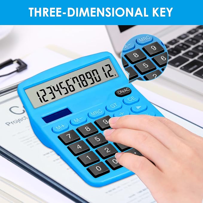 8 Pack Calculator Desktop, 12-Digit Solar Basic Calculator Dual Power Electronic Calculators with Large LCD Display Big Button for Office Home and School (Dark Blue)