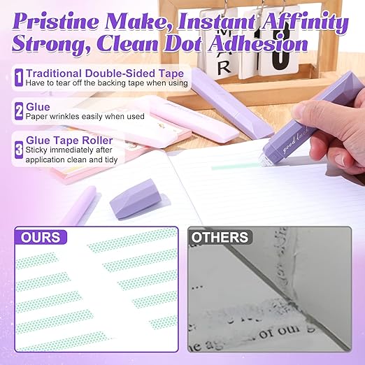 4Pcs Double Sided Tape Pens, 2025 New Multipurpose Double Sided Tape Roller for Scrapbooking, Gift Wrapping, Photo Mounting (Pink)