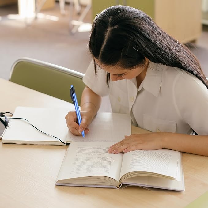 Retractable Blue Ballpoint Pen for Smooth Writing 1.0mm Medium Pack of 100, Click pens with Comfort grip, Idea for Journaling, Planner, Note Taking Office School Supplies