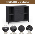 Vabches File Cabinet with 3 Drawers, Farmhouse Lateral File Cabinet Fits Files Letter/A4 Size, Wooden Filing Cabinet with Adjustable Shelves Printer Stand for Home Office, Black