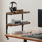 ART-GIFTREE Clamp On Desk Shelf 2-Tier, 16.5 in Wood Shelving Unit for Office Desk/Gaming Accessories, Tabletop Book Storage Rack, Shelf for Top of Desk, Brown