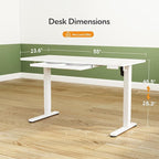 INNOVAR Glass Standing Desk with Drawers, 55 x 24 Inches Electric Height Adjustable Desk, Tempered Glass Top Stand Up Desks for Home and Office, White