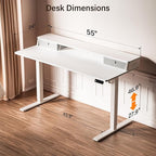 Kingant 55 x 24 Inch Electric Standing Desk with Dual Drawers, Height Adjustable Sit to Stand Computer Desk with Storage Shelf and C-Clamp Mount Compatibility for Home Office, White