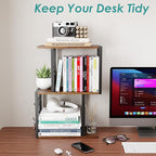 Vfelf Desktop Bookshelf,3-Tier Desk Organizer Shelf with Hooks Desk Organization Deals for Office Storage Rustic Brown