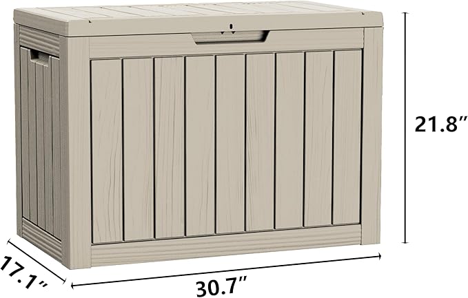 45 Gallon Lockable Resin Deck Box, Waterproof & UV-Resistant Outdoor Storage Box for Outdoor Cushion Storage, Garden Tools & Pool Accessories Storage, Gray