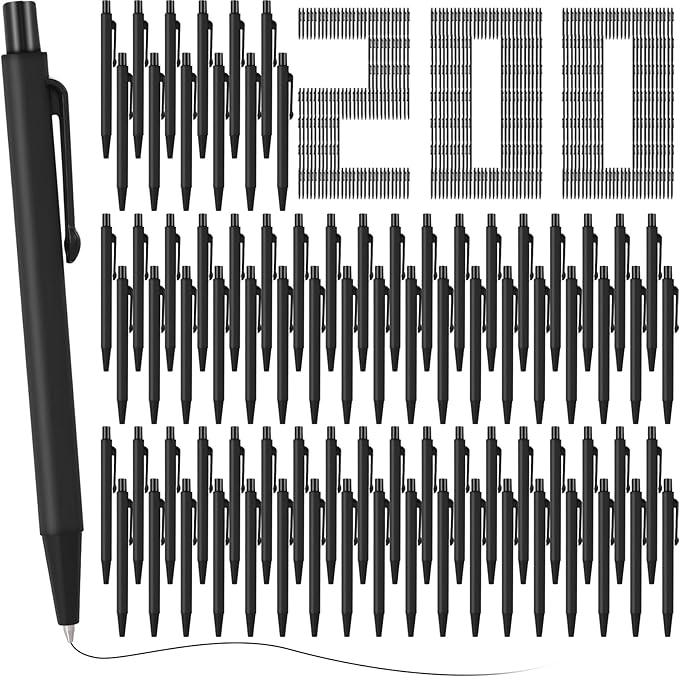 Geyoga 200 Pcs 4'' Mini Black Pens Bulk 0.7 mm Fine Point Small Retractable Ballpoint Pens with Clip for Notebook School Office(Black)