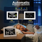 11'' Large Display Digital Clock for Seniors, Digital Calendar Alarm for Elderly Clock with Date Day of Week 12 Alarms 4 Colors Desk Wall Clocks for Memory Loss Alzheimers Dementia Auto DST/Dimmer