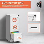OPTYMIRA 3 Drawer Metal File Cabinet with Lock,White Steel Filing Cabinets Heavy Duty Locking Vertical File Cabinet Home Office Storage Cabinet for Legal/Letter Size File,Assembly Required
