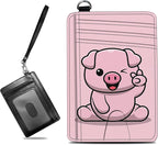 BWEGRHE Small Travel Wallets, Pink Pig Slim Minimalist Front Pocket Wallet with Wristlet, RFID Blocking PU Leather Credit Card Holder with ID Window Change Purse for Men Women
